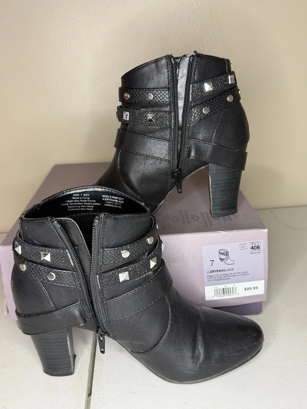 Jennifer Lopez Black Studded Buckle Ankle Booties
